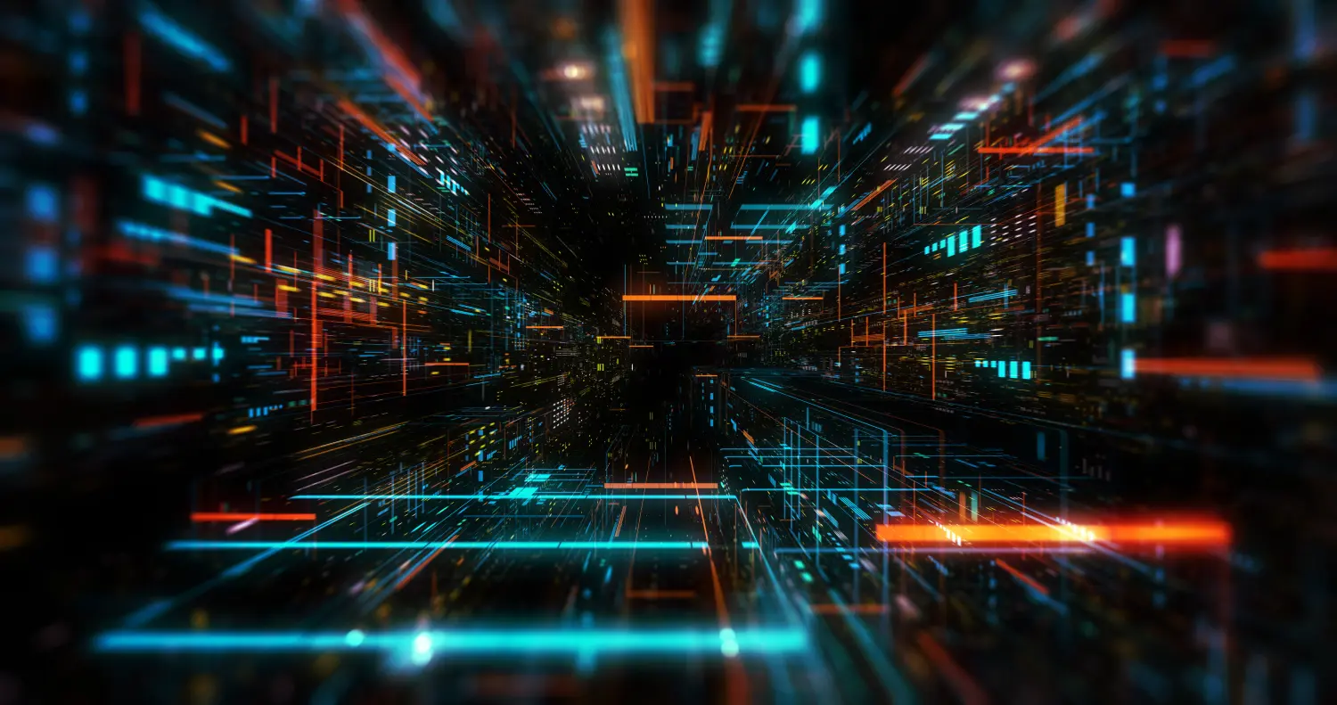 Fliegende futuristische Zentraleinheit. Elektronischer Schaltkreis in einem Computer, der die Anweisungen eines Computerprogramms ausführt und dabei arithmetische, logische und steuernde Aufgaben übernimmt.